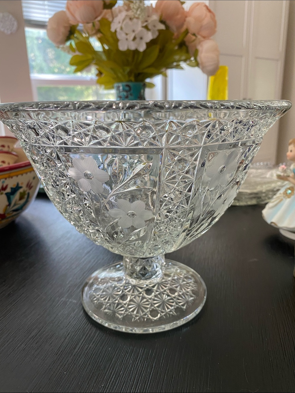 1916-1919 Vintage McKee "Snappy" Clear Glass Pedestal Centerpiece Bowl